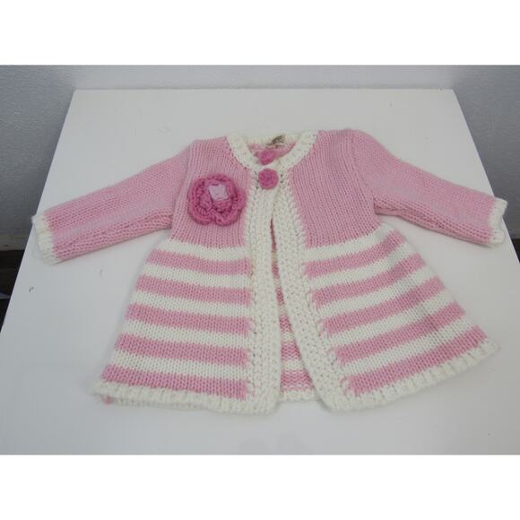 Huggalugs 6-12 Mo Parfait Pink Ziggy Sweater Knit Cardigan Sweater Stripes - Picture 1 of 4